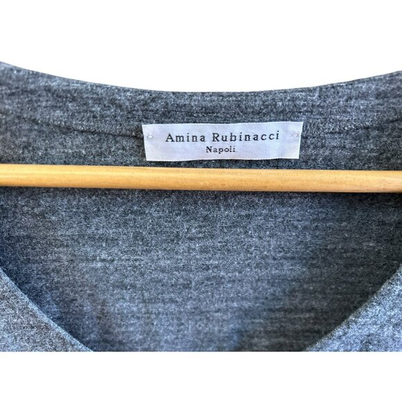 Amina Rubinacci Womens Gray Long Sleeve V Neck Top Quiet Luxury Designer - Picture 2 of 3